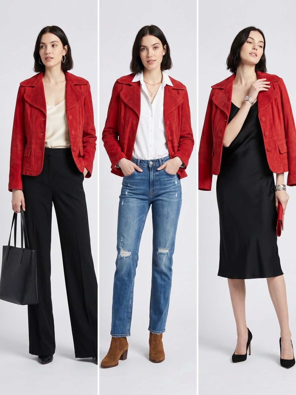Wilsons Leather Red Suede Notch Collar Blazer